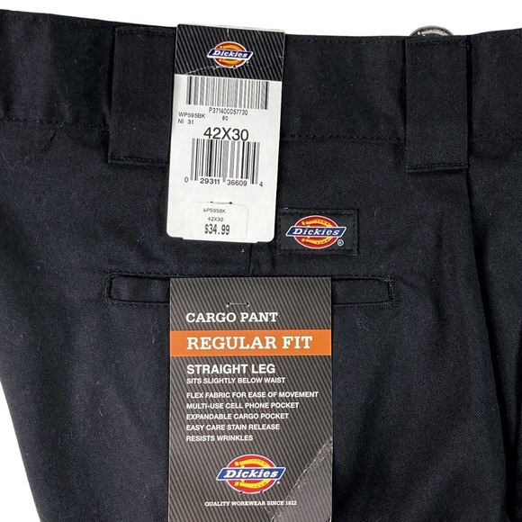 Dickies Mens 42x30 CARGO PANTS Regular Fit Straight Leg Black Twill work utility - Picture 6 of 16